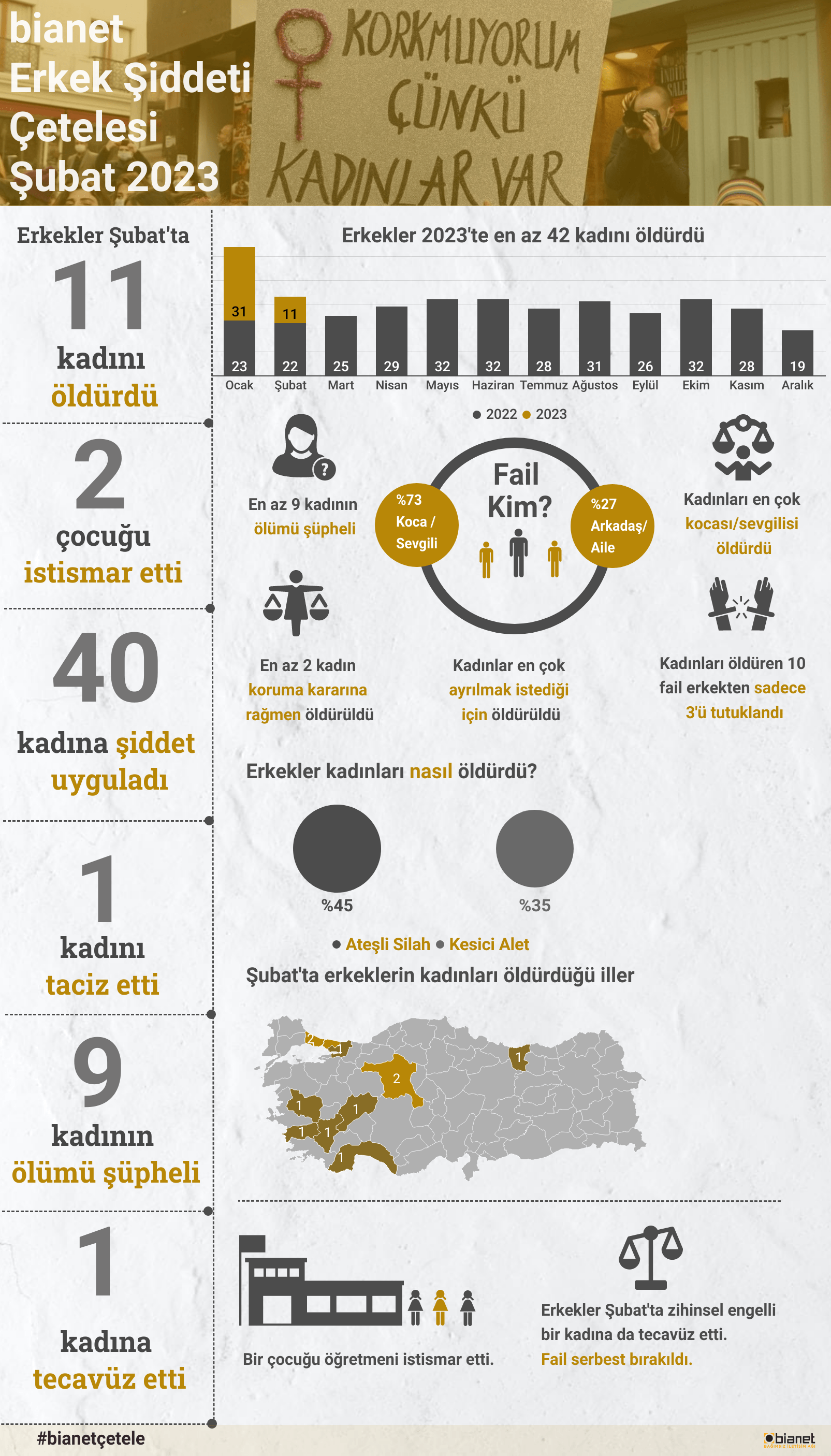 Şubat ayında en az 11 kadın erkekler tarafından öldürüldü